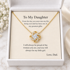 To My Daughter Love Knot Necklace in 18K yellow gold finish with standard white gift box