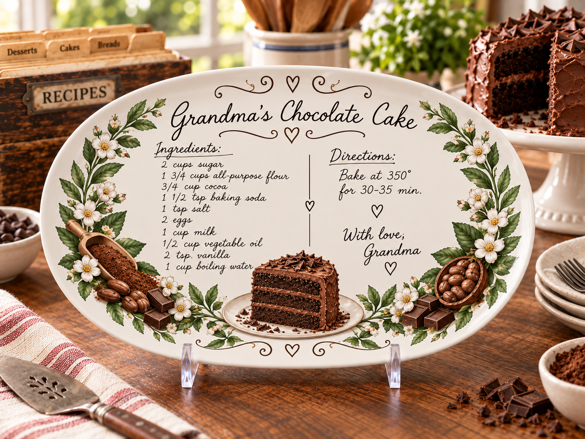 Landscape Recipe layout personalized handwritten chocolate cake recipe keepsake platter